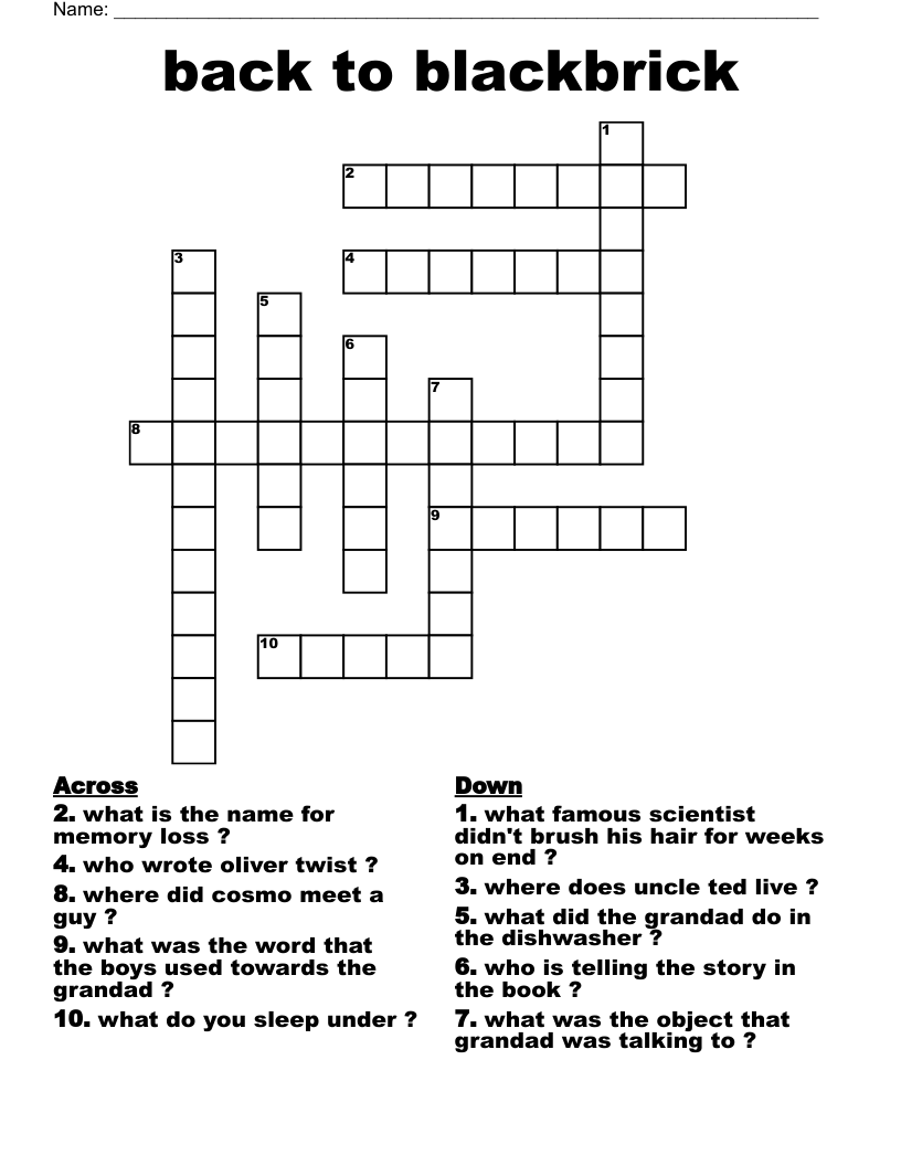 back to blackbrick Crossword