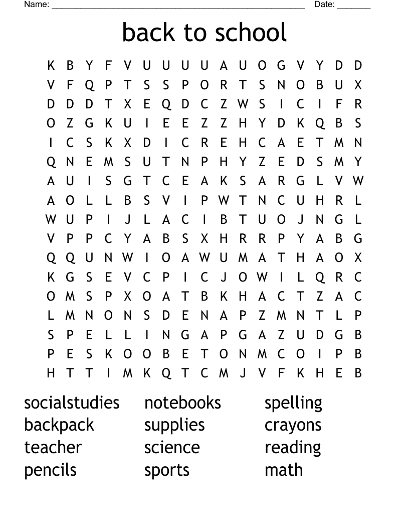back to school Word Search