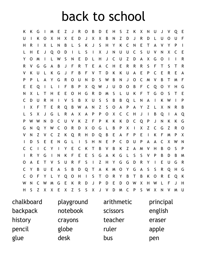 back to school Word Search