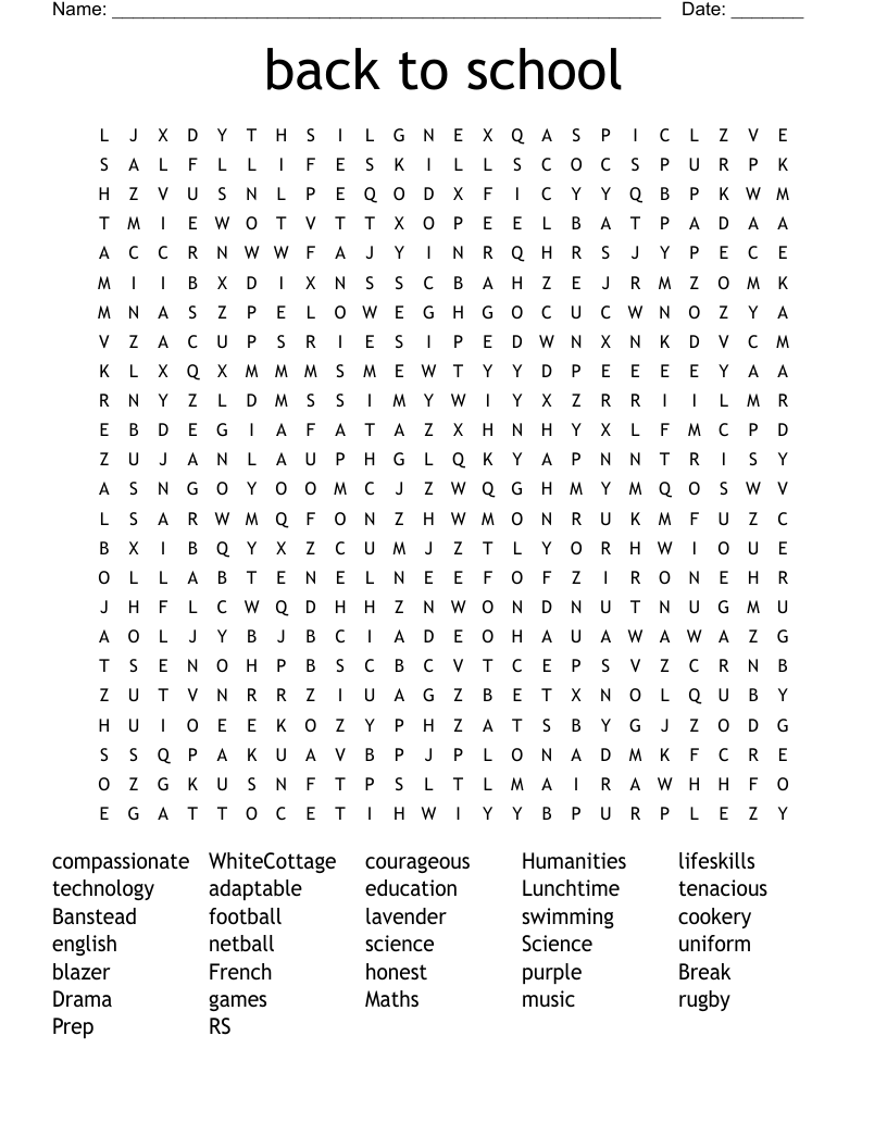 back to school Word Search