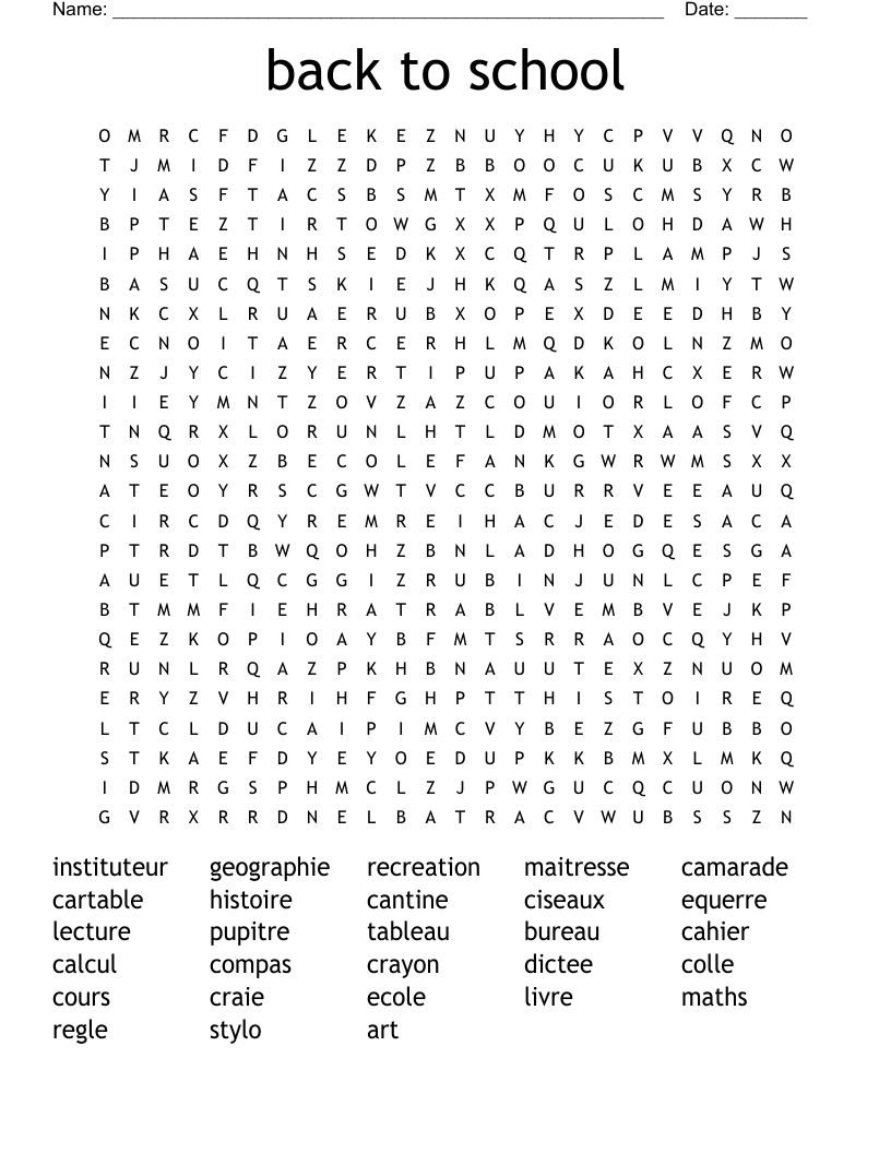 back to school Word Search