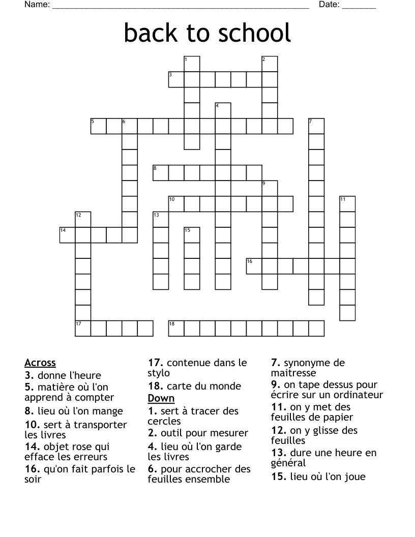 back to school Crossword