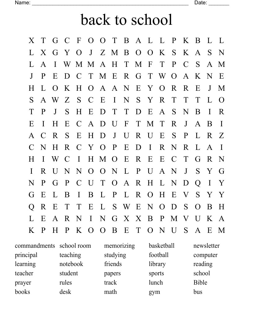 back to school Word Search