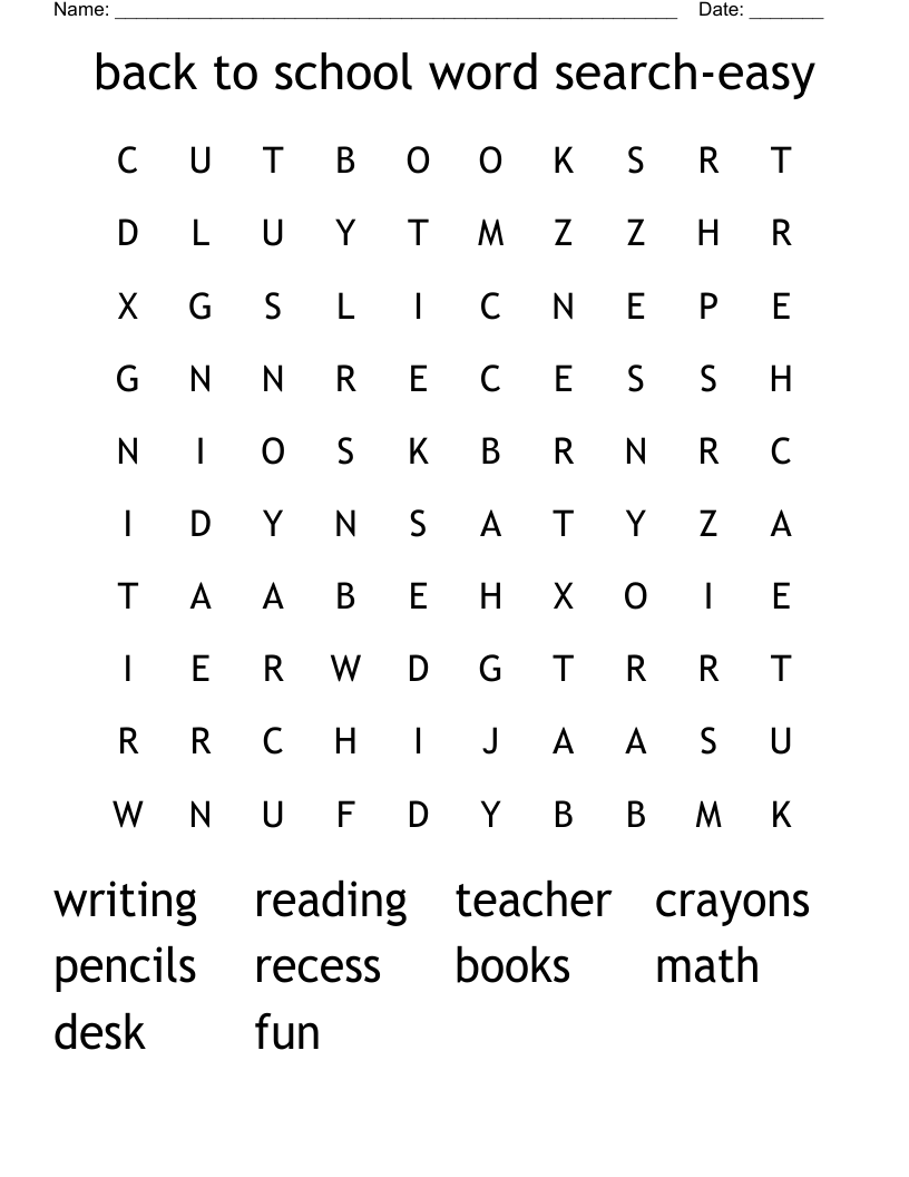 back to school word search-easy
