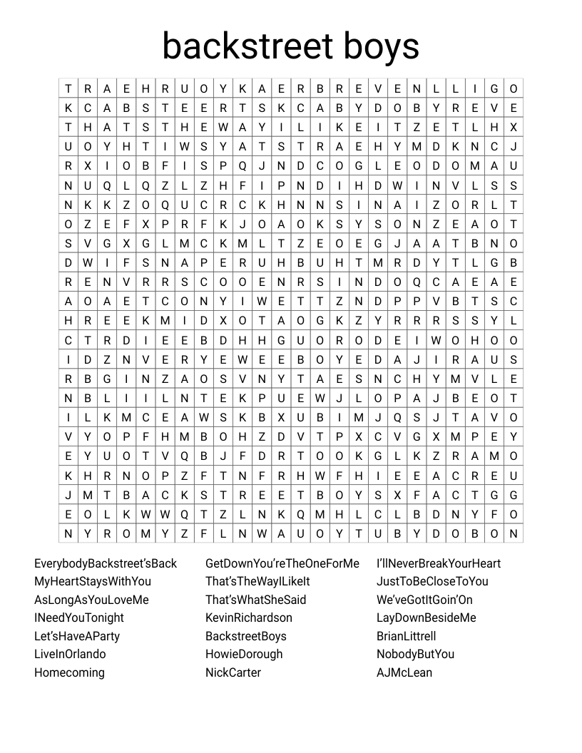 backstreet boys Word Search