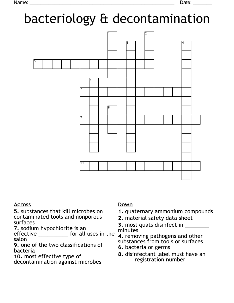 bacteriology & decontamination Crossword