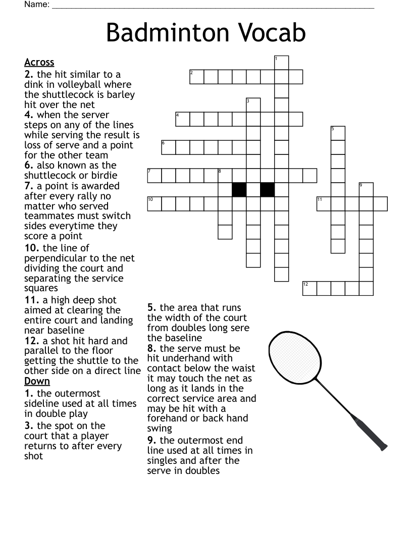 Badminton Vocab  Crossword