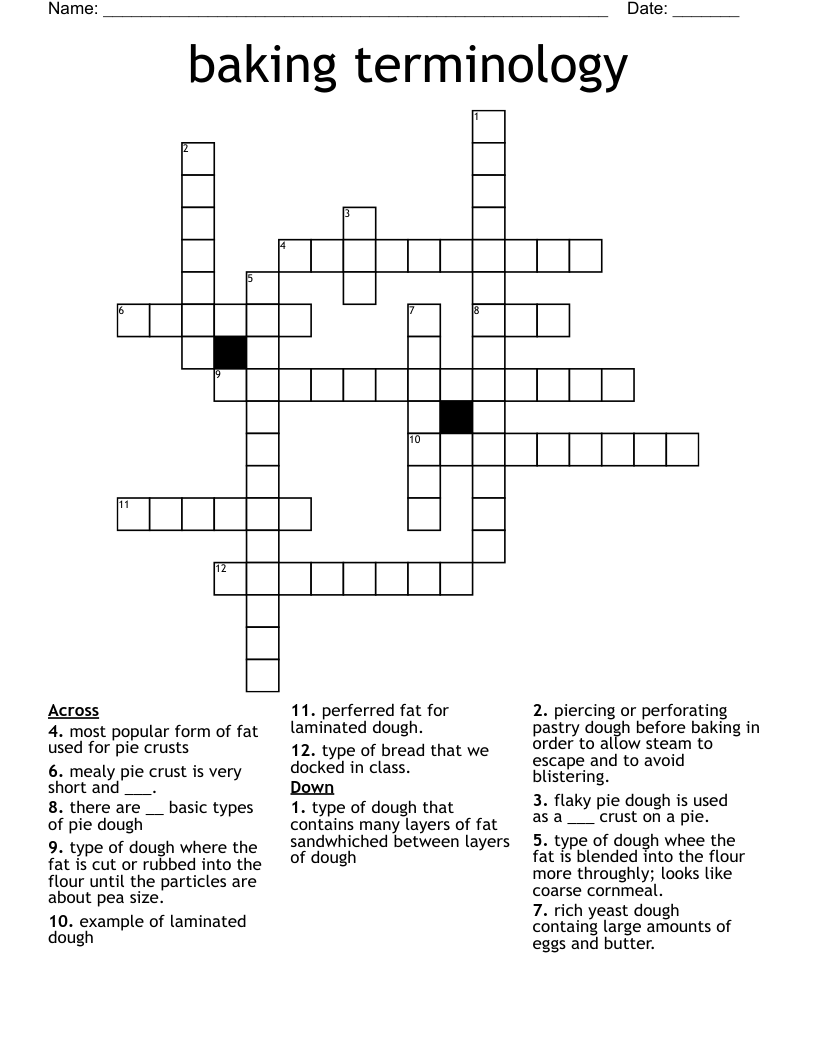 baking terminology  Crossword