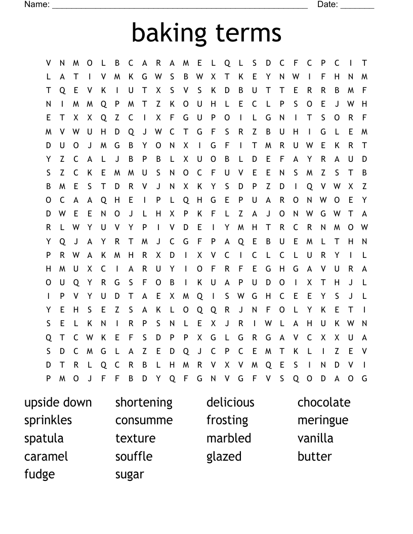baking terms Word Search