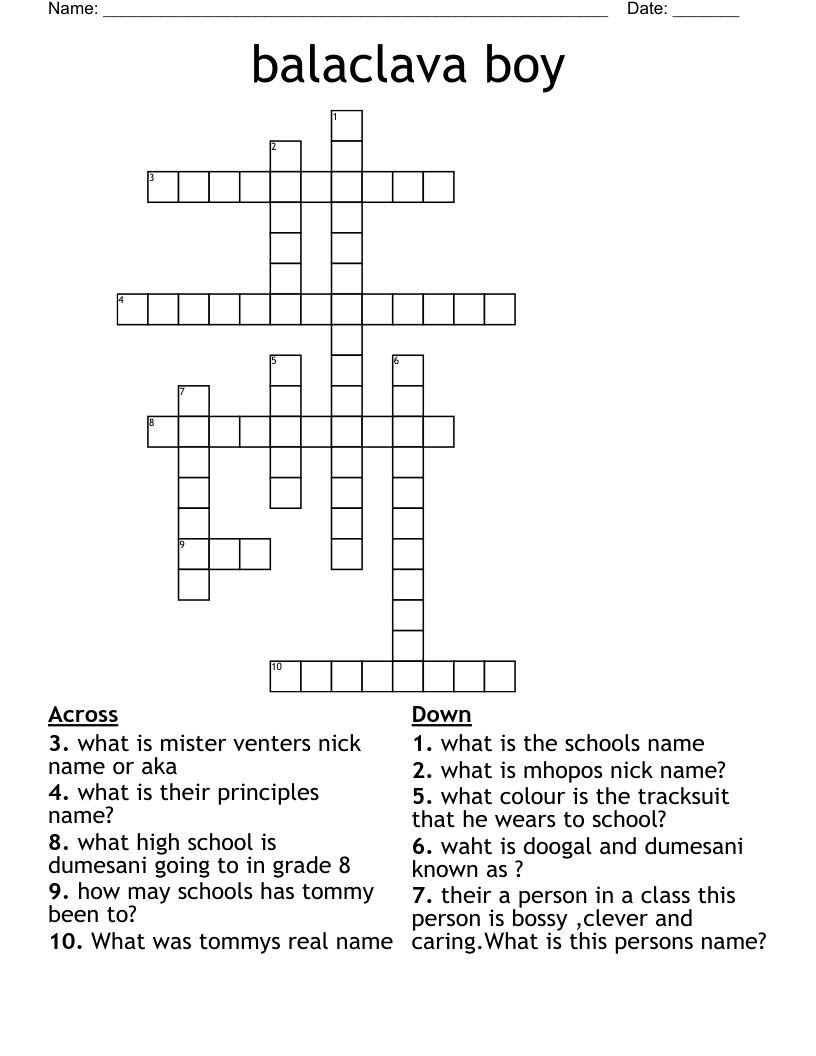balaclava boy Crossword