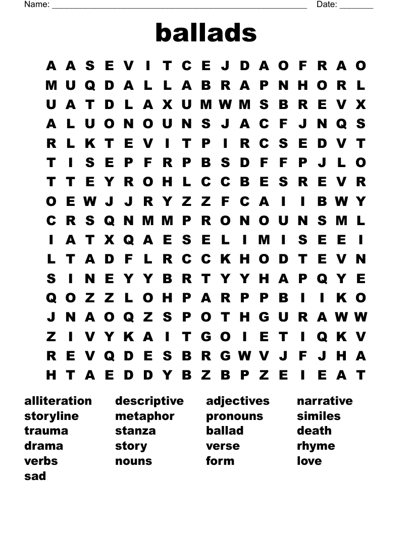 ballads  Word Search