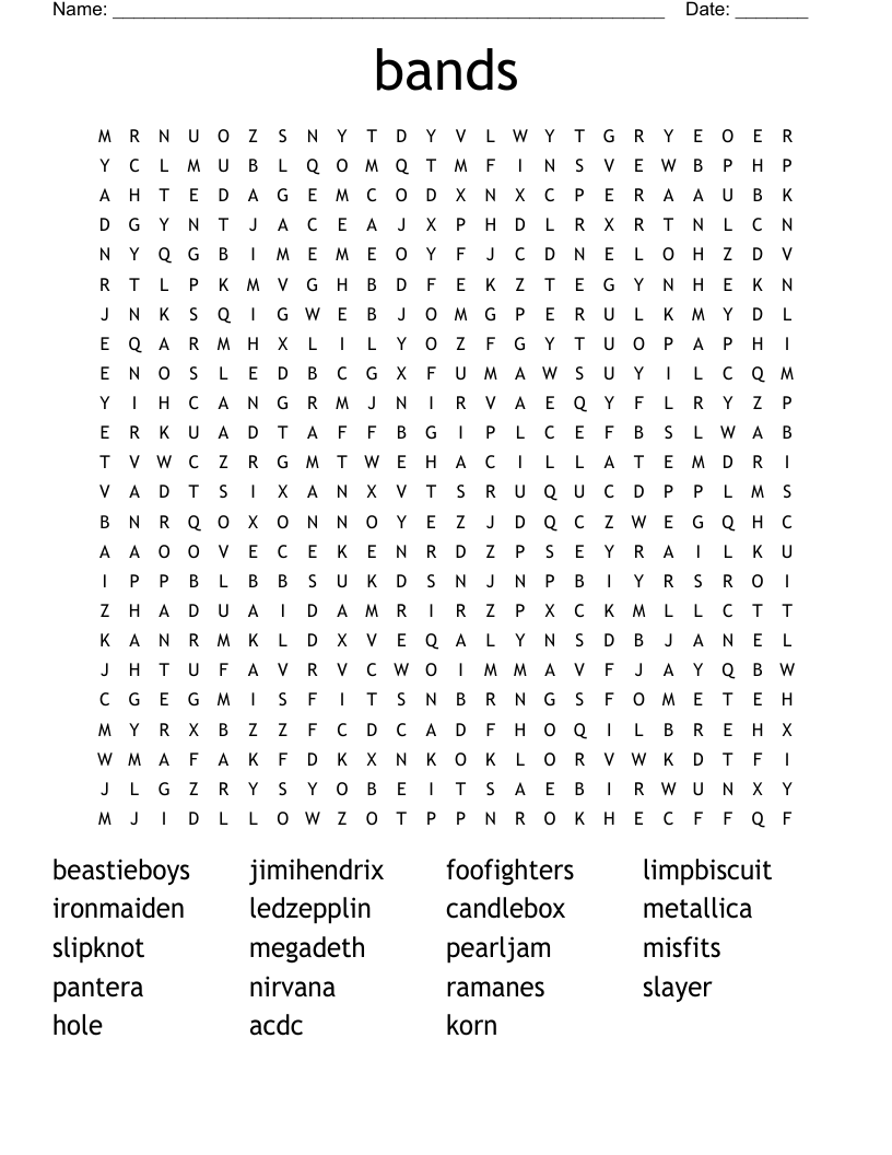 bands Word Search