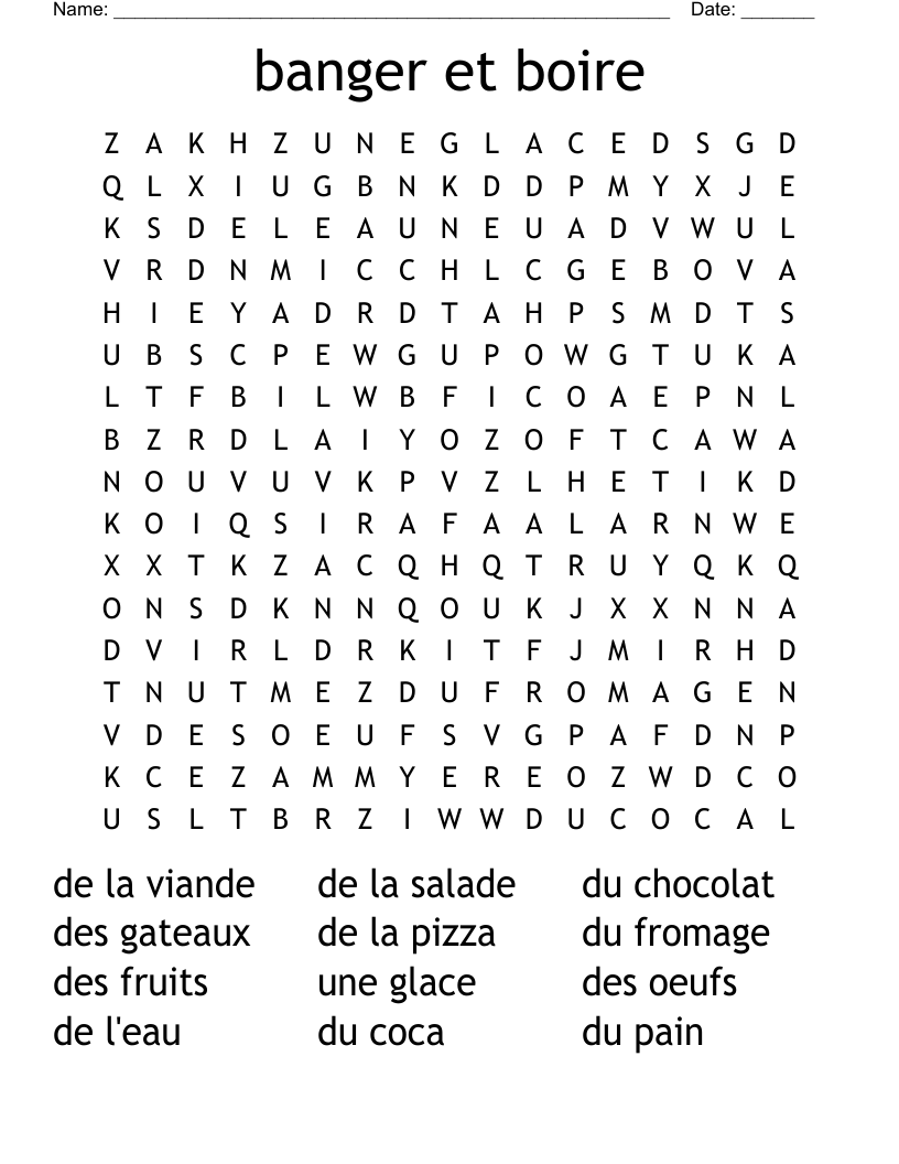 banger et boire  Word Search