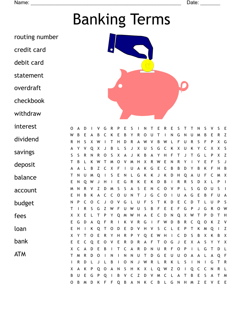 Banking Terms Word Search