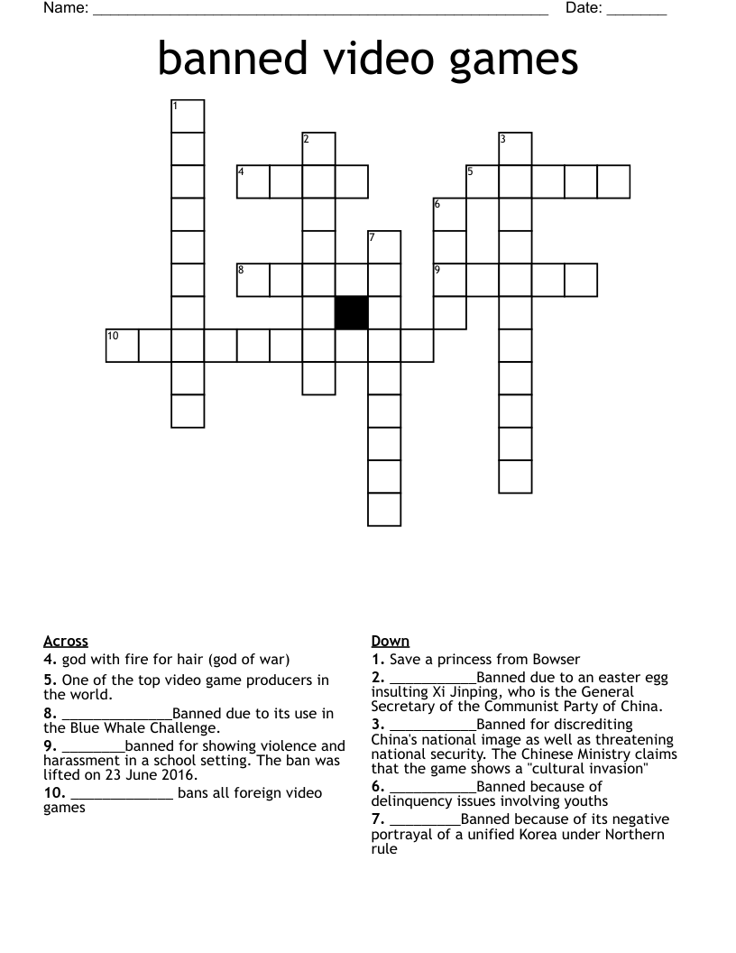 banned video games Crossword