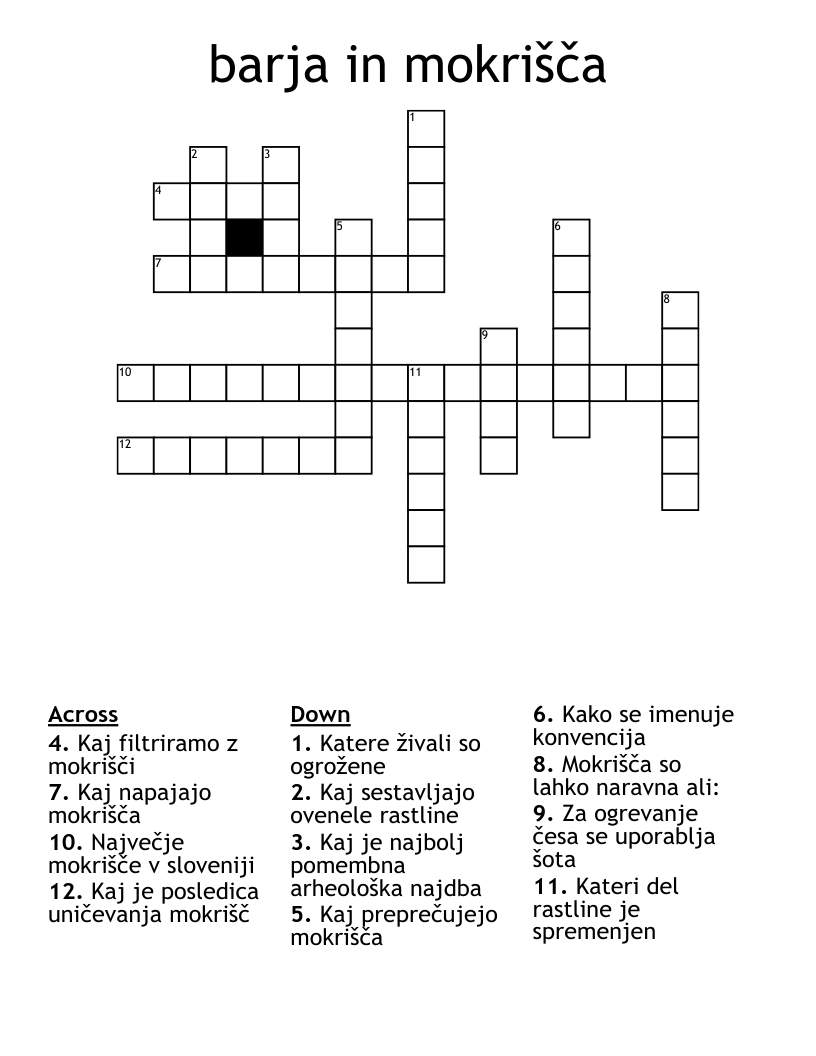 barja in mokrišča Crossword