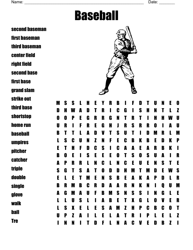 Baseball Word Search