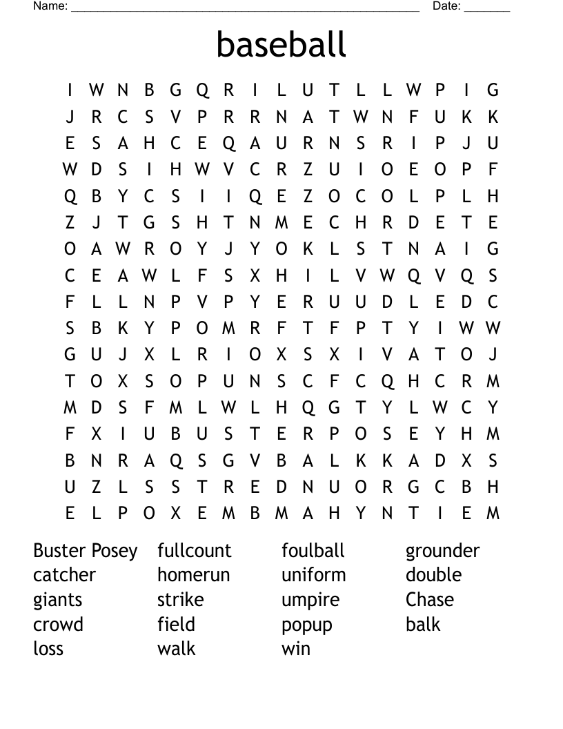 baseball Word Search