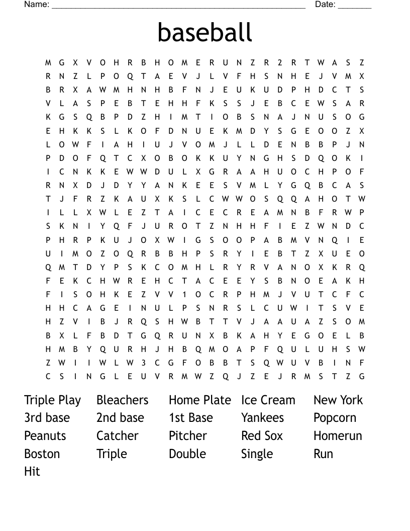 baseball Word Search