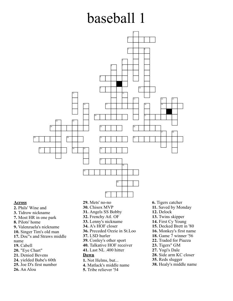 baseball 1 Crossword