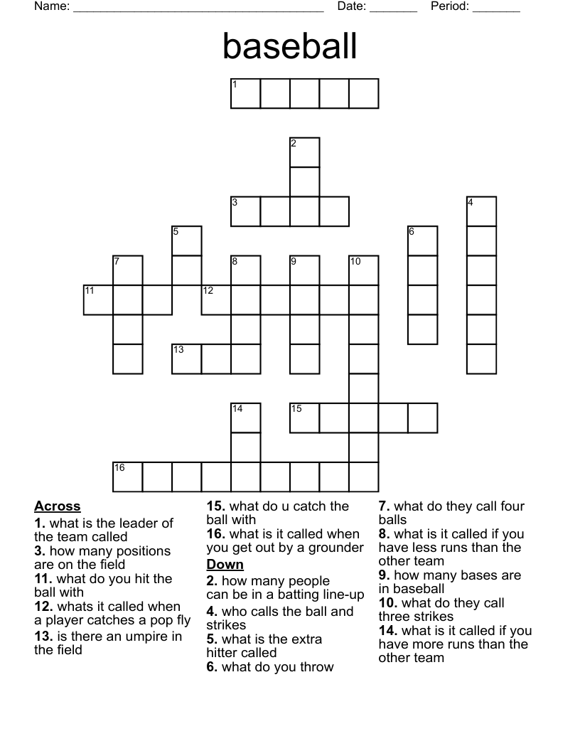 baseball Crossword
