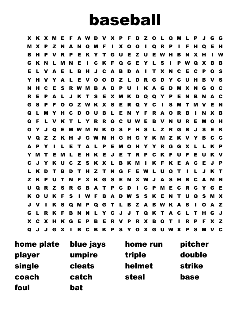baseball Word Search