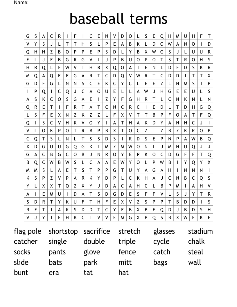 baseball terms Word Search