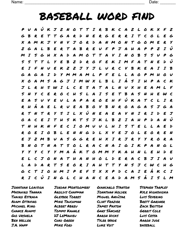 baseball word find