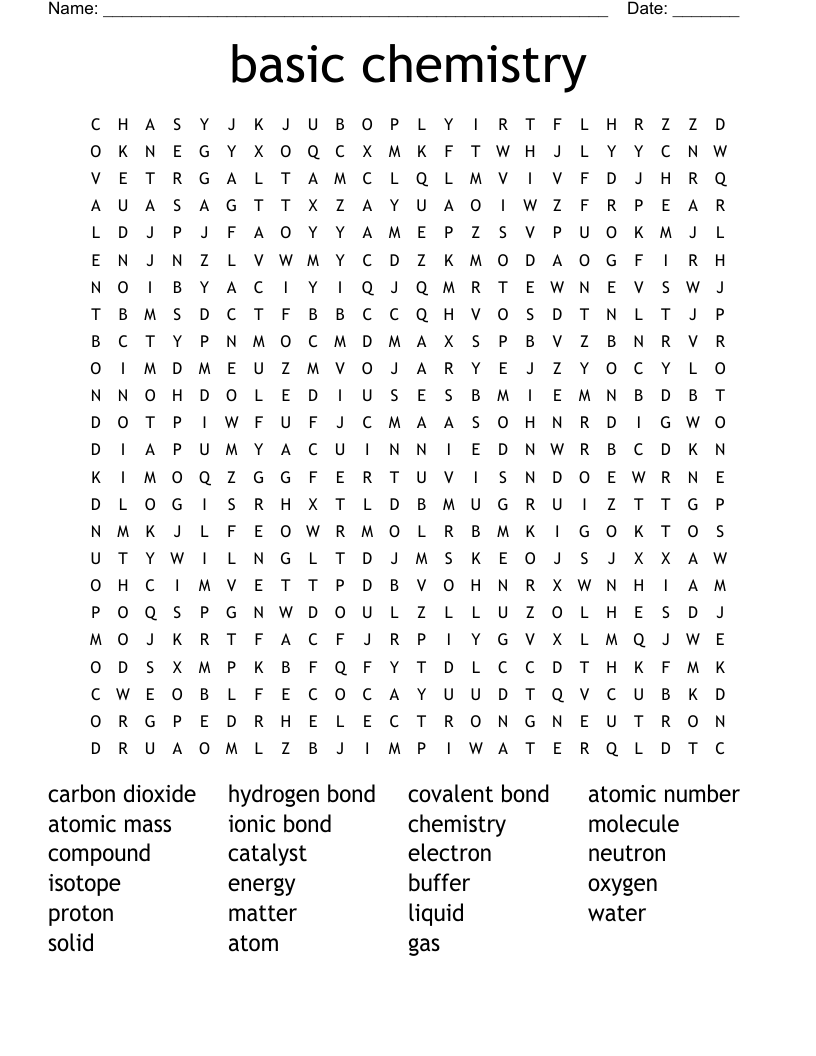 basic chemistry  Word Search