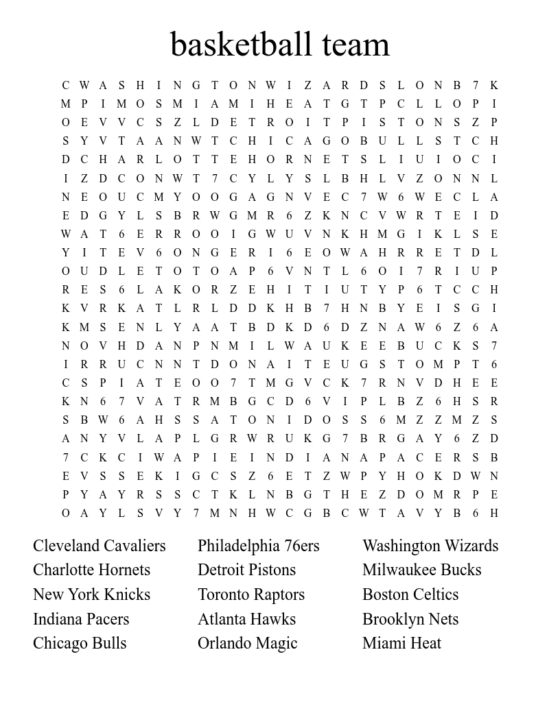 basketball team Word Search