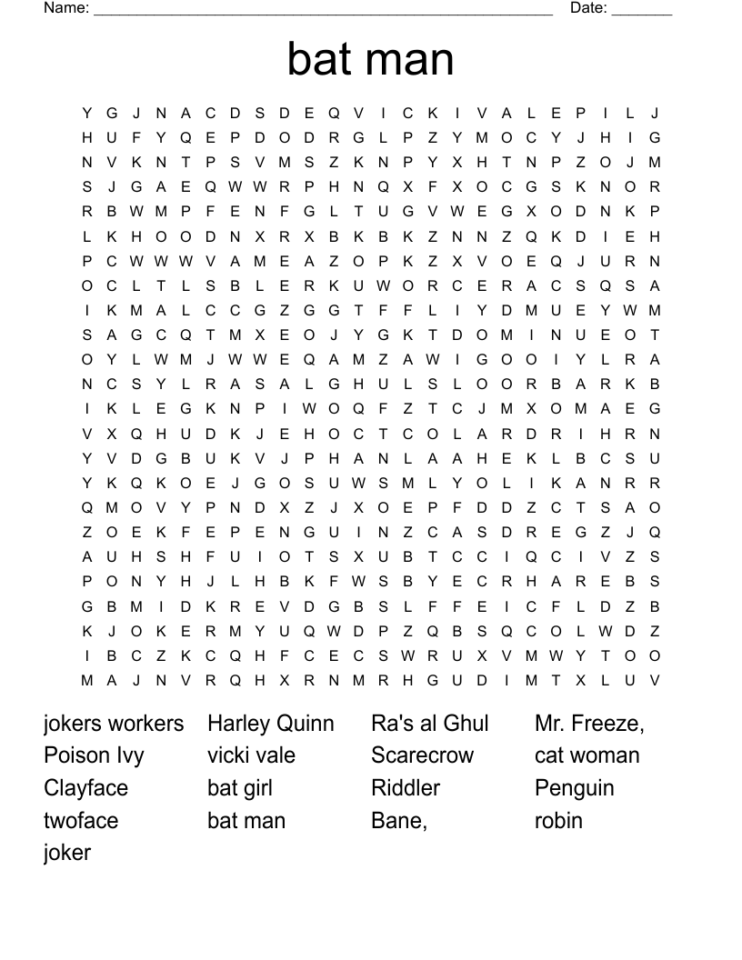 bat man Word Search