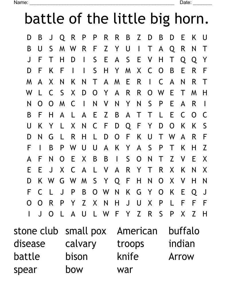 battle of the little big horn. Word Search