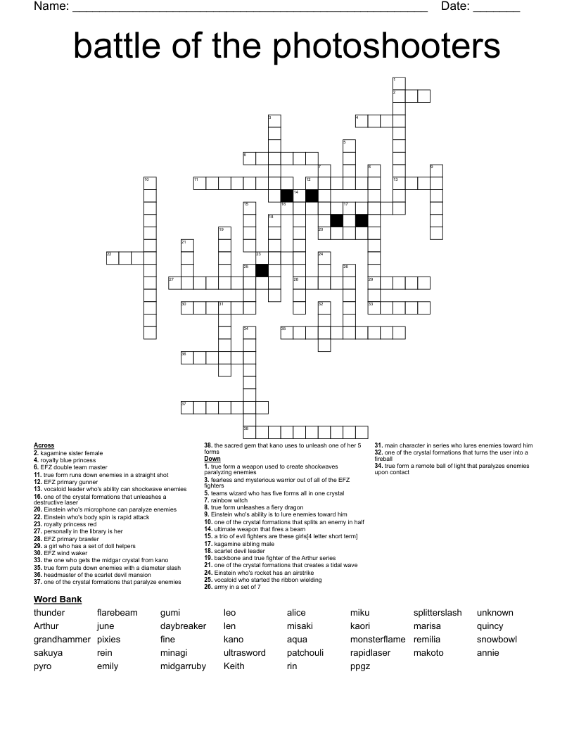 battle of the photoshooters Crossword