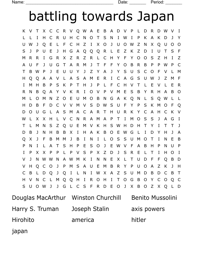 battling towards Japan Word Search