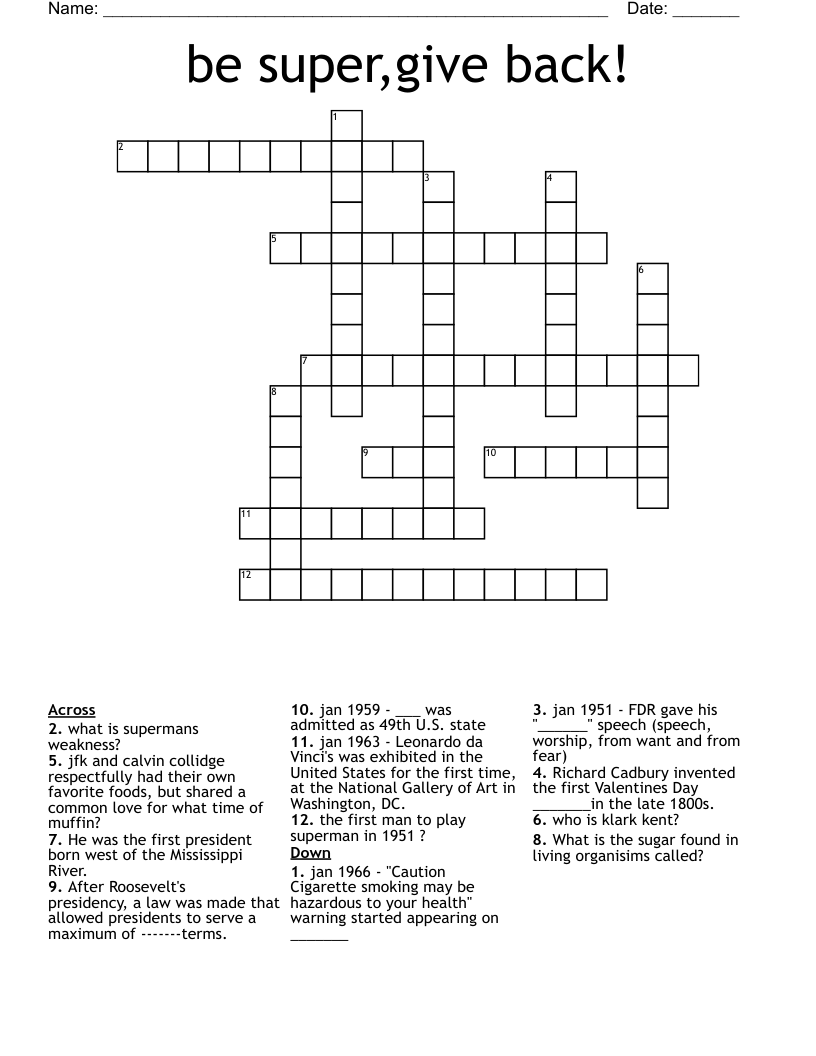 be super,give back! Crossword