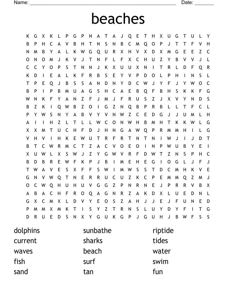 beaches Word Search
