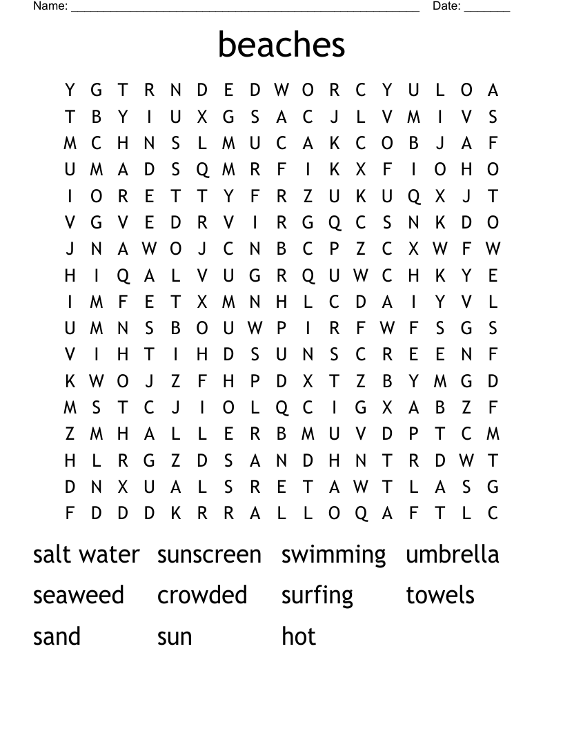 beaches Word Search