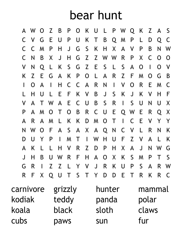 bear hunt  Word Search