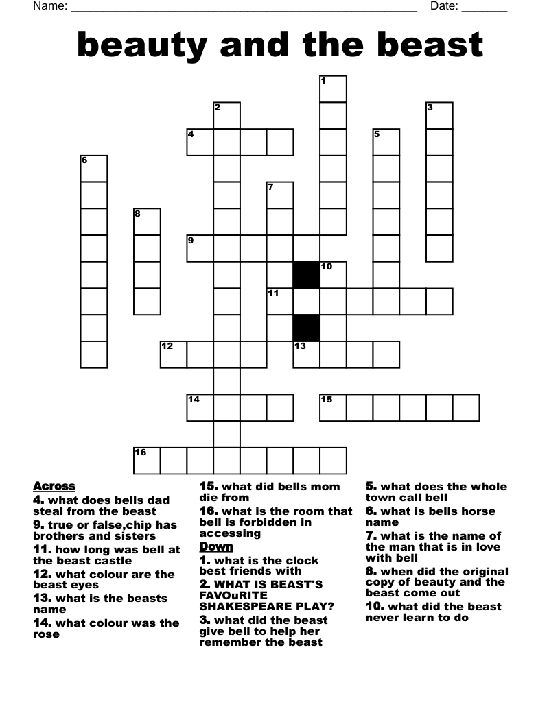 beauty and the beast Crossword