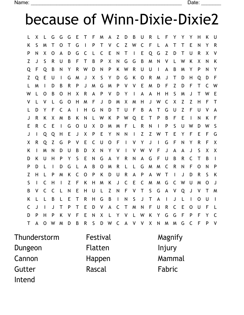 because of Winn-Dixie-Dixie2 Word Search