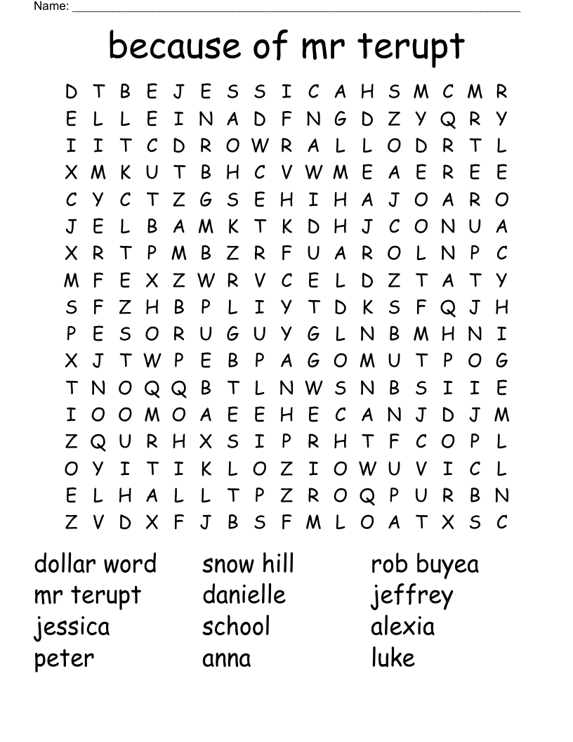 because of mr terupt  Word Search