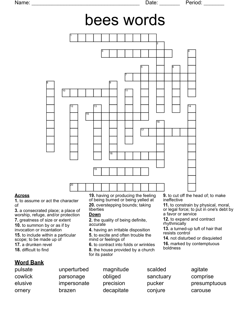 bees words Crossword