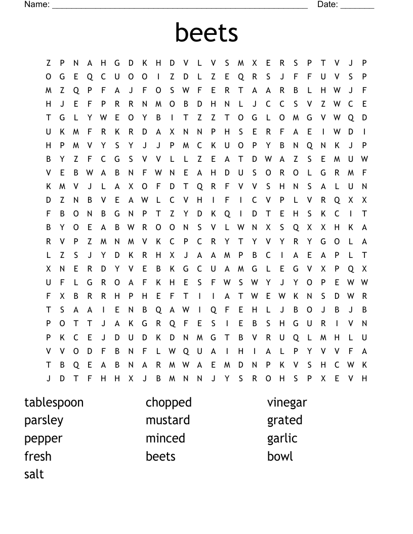 beets Word Search
