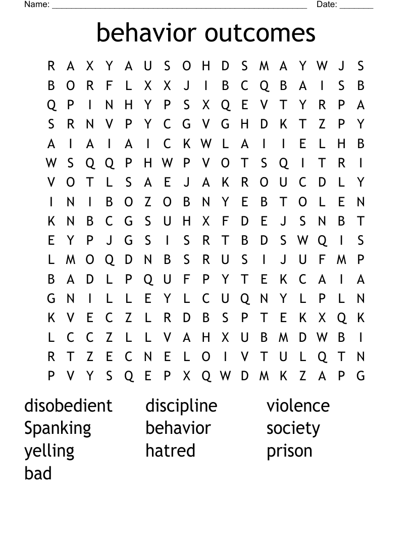 behavior outcomes  Word Search