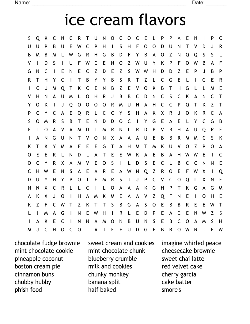 ice cream flavors Word Search