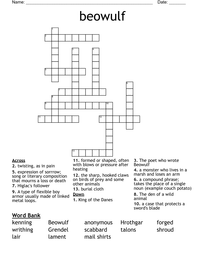 beowulf Crossword