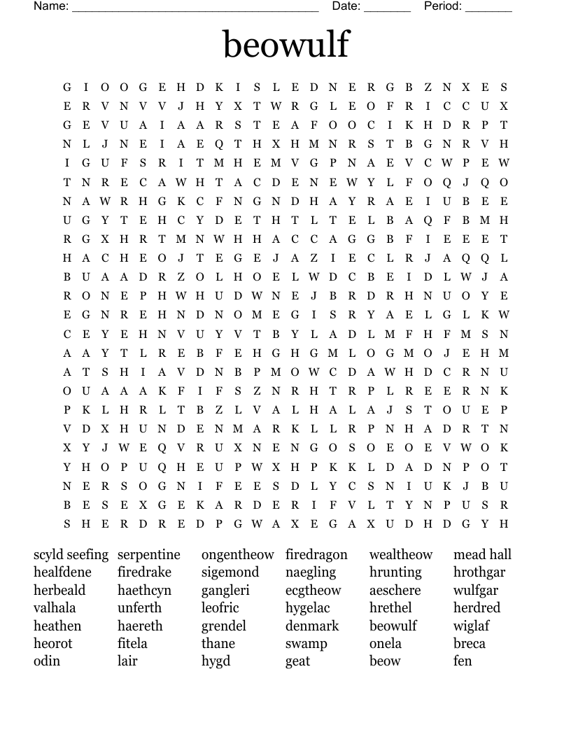 beowulf Word Search