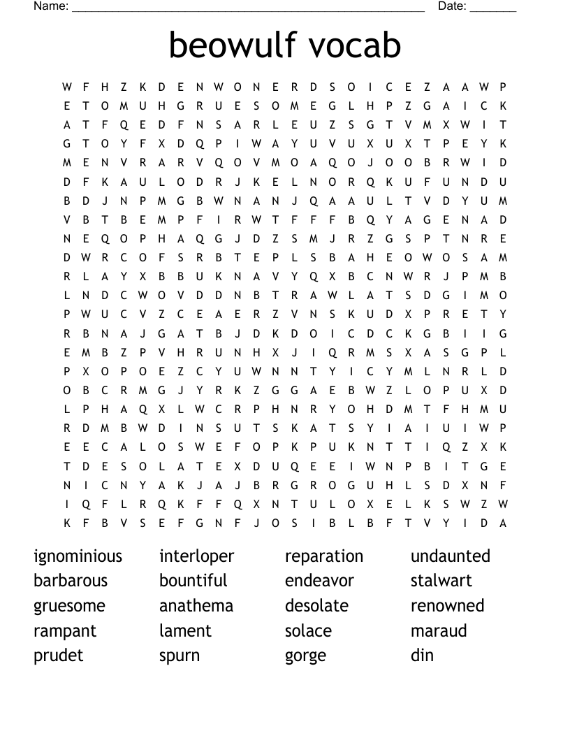 beowulf vocab Word Search