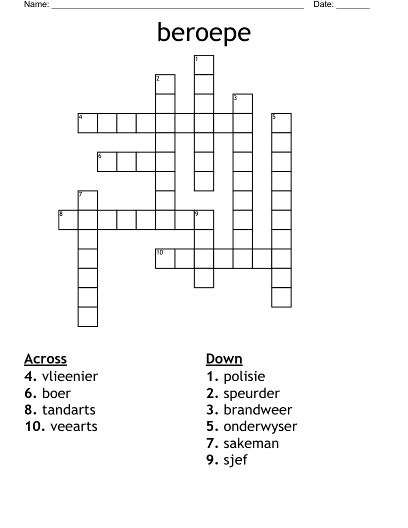 beroepe Crossword
