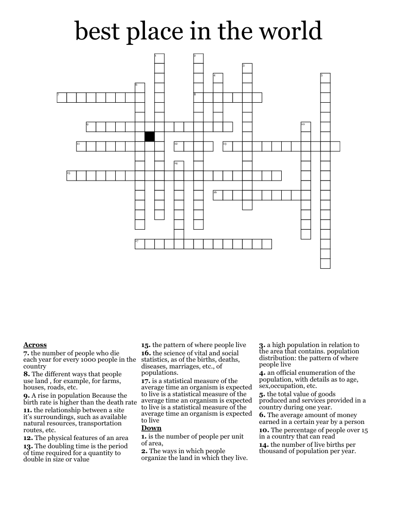 best place in the world Crossword
